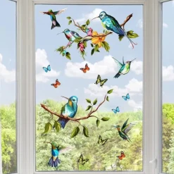 1 Set Of Hummingbird Wall Decals, Peel And Stick, Bird Flower Wall Stickers Decor, Butterfly, Plant Vinyl Glass Wall Decals For Home, Removable Stickers For Bedroom, Window