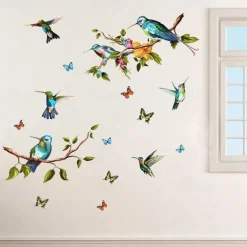 1 Set Of Hummingbird Wall Decals, Peel And Stick, Bird Flower Wall Stickers Decor, Butterfly, Plant Vinyl Glass Wall Decals For Home, Removable Stickers For Bedroom, Window