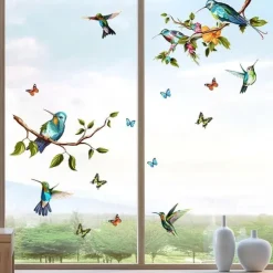 1 Set Of Hummingbird Wall Decals, Peel And Stick, Bird Flower Wall Stickers Decor, Butterfly, Plant Vinyl Glass Wall Decals For Home, Removable Stickers For Bedroom, Window