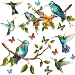 1 Set Of Hummingbird Wall Decals, Peel And Stick, Bird Flower Wall Stickers Decor, Butterfly, Plant Vinyl Glass Wall Decals For Home, Removable Stickers For Bedroom, Window