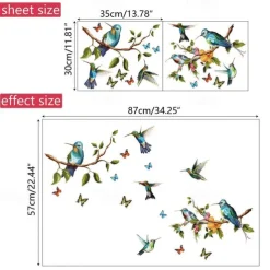 1 Set Of Hummingbird Wall Decals, Peel And Stick, Bird Flower Wall Stickers Decor, Butterfly, Plant Vinyl Glass Wall Decals For Home, Removable Stickers For Bedroom, Window