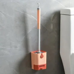 1 Set Toilet Brush with Holder Set Wall Mounted Long Handle Toilet Cleaning Brush with Holder Flexible Toilet Bowl Cleaning Brush No Dead Corner Bathroom Cleaning Brush Hotel Cleaning Supplies