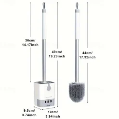 1 Set Toilet Brush with Holder Set Wall Mounted Long Handle Toilet Cleaning Brush with Holder Flexible Toilet Bowl Cleaning Brush No Dead Corner Bathroom Cleaning Brush Hotel Cleaning Supplies