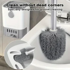 1 Set Toilet Brush with Holder Set Wall Mounted Long Handle Toilet Cleaning Brush with Holder Flexible Toilet Bowl Cleaning Brush No Dead Corner Bathroom Cleaning Brush Hotel Cleaning Supplies