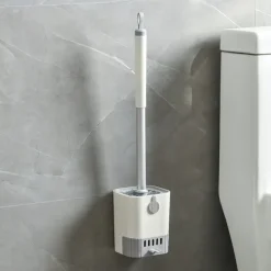 1 Set Toilet Brush with Holder Set Wall Mounted Long Handle Toilet Cleaning Brush with Holder Flexible Toilet Bowl Cleaning Brush No Dead Corner Bathroom Cleaning Brush Hotel Cleaning Supplies