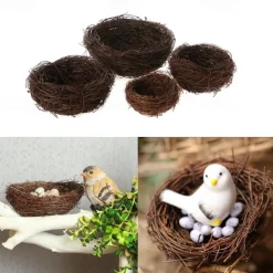 4 Sizes Artificial Rattan Bird Nest with Eggs Holder DIY Handmade Birdcage Easter Window Decor Birdhouse Eggs Storage Basket