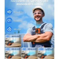 100 Speeds Portable Waist Fan Rechargeable Personal Body Fan, 10000mAh 40H Cooling 20000RPM Flashlight for Outdoor Jobsite Camping Travel Power Bank