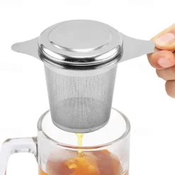 304 Stainless Steel Tea Strainer Reusable Tea Infuser Tea Strainer Teapot Loose Tea Leaf Spice Tea Filter Kitchen Accessories Tea Strainer Tea Drain with Handle and Lid