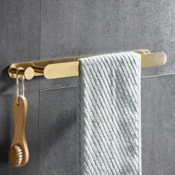 16“ Stainless Steel Towel Bar with Hook, SUS304, Self Adhesive Bath Towel Rack, Contemporary Style, Towel Holder, Rustproof, 4-Finish, Gold, Brushed, Black, Mirror Polished, Punch-free