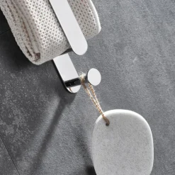 16“ Stainless Steel Towel Bar with Hook, SUS304, Self Adhesive Bath Towel Rack, Contemporary Style, Towel Holder, Rustproof, 4-Finish, Gold, Brushed, Black, Mirror Polished, Punch-free