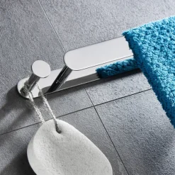 16“ Stainless Steel Towel Bar with Hook, SUS304, Self Adhesive Bath Towel Rack, Contemporary Style, Towel Holder, Rustproof, 4-Finish, Gold, Brushed, Black, Mirror Polished, Punch-free