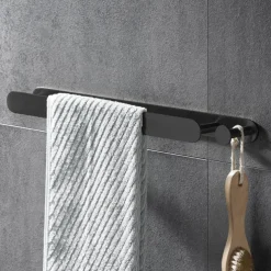 16“ Stainless Steel Towel Bar with Hook, SUS304, Self Adhesive Bath Towel Rack, Contemporary Style, Towel Holder, Rustproof, 4-Finish, Gold, Brushed, Black, Mirror Polished, Punch-free