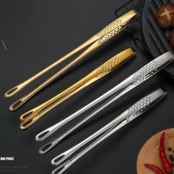 304 Stainless Steel Yakitori Grill Tongs - Japanese BBQ Rotating Lock Clip for Charcoal, Campfire & Teppanyaki | Non-Slip Teeth + Heat-Resistant Silicone Grip