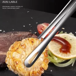 304 Stainless Steel Yakitori Grill Tongs - Japanese BBQ Rotating Lock Clip for Charcoal, Campfire & Teppanyaki | Non-Slip Teeth + Heat-Resistant Silicone Grip