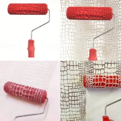 7" Textured Art Decoration Tool DIY Paint Roller - 1 Crocodile Skin Pattern with Red Handle, Durable Plastic, Easy-to-Use for Realistic Wood Grain & Embossed Walls