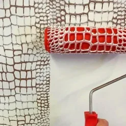 7" Textured Art Decoration Tool DIY Paint Roller - 1 Crocodile Skin Pattern with Red Handle, Durable Plastic, Easy-to-Use for Realistic Wood Grain & Embossed Walls