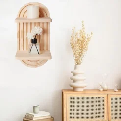 2 Tier Arch Wood Floating Shelf Mid Century Wall Shelves Modern Boho Wall Shelf Retro Wall Mounted Wood Arch Wall Decor for Bedroom Classroom Bathroom Nursery Display