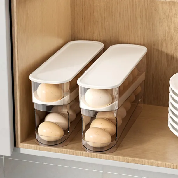 2 Tier Egg Holder for Refrigerator, Auto Rolling Egg Storage Rack, Fridge Storage Organizer for Kitchen, Side Door Egg Box for Refrigerator Kitchen,Household