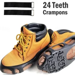 24 Tooth Spikes Crampons Anti-Slip Shoe Covers - Perfect for Winter Traction & Snow Walking Hiking Outdoors