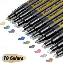 10 Vibrant Colors Metallic Markers - Perfect for Rock Painting DIY Photo Albums Scrapbook Crafts and More!