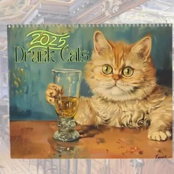 2025 Wall Calendars, Funny Drunk Cats Calendar 2025, 2025 Cat Monthly Wall Calendar for Cat Lover - 8.5 X 11 Inches