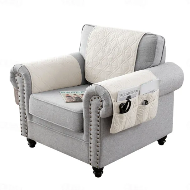 100% Waterproof Armrest Covers Backrest Set,Quilted Couch Arm Cover with One Side Pocket for 1/2/3 Recliner Seat Headrest Covers, Non-Slip Furniture Protector for Sofa Recliner Chair