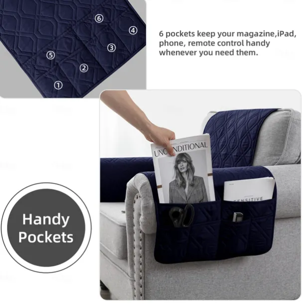 100% Waterproof Armrest Covers Backrest Set,Quilted Couch Arm Cover with One Side Pocket for 1/2/3 Recliner Seat Headrest Covers, Non-Slip Furniture Protector for Sofa Recliner Chair