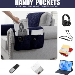 100% Waterproof Armrest Covers Backrest Set,Quilted Couch Arm Cover with One Side Pocket for 1/2/3 Recliner Seat Headrest Covers, Non-Slip Furniture Protector for Sofa Recliner Chair