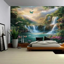 A forest plant animal flowing scenery hanging tapestry mural art large tapestry mural decoration photo background carpet curtain home bedroom living room decoration