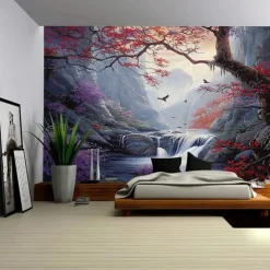 A forest plant animal flowing scenery hanging tapestry mural art large tapestry mural decoration photo background carpet curtain home bedroom living room decoration