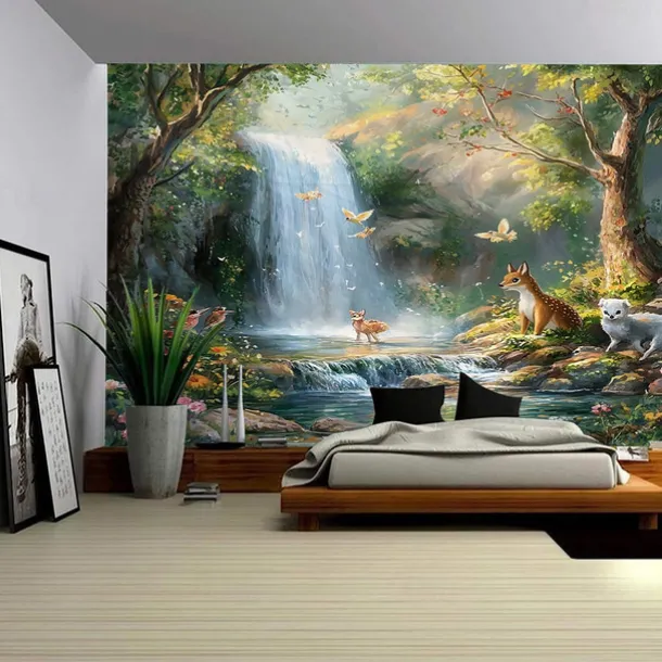 A forest plant animal flowing scenery hanging tapestry mural art large tapestry mural decoration photo background carpet curtain home bedroom living room decoration