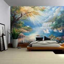 A forest plant animal flowing scenery hanging tapestry mural art large tapestry mural decoration photo background carpet curtain home bedroom living room decoration