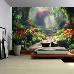 A Garden Plant Path Landscape Hanging Tapestry Mural Art Large Tapestry Mural Decoration Photo Background Carpet Curtain Home Bedroom Living Room Decoration