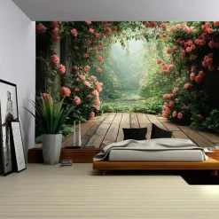 A Garden Plant Path Landscape Hanging Tapestry Mural Art Large Tapestry Mural Decoration Photo Background Carpet Curtain Home Bedroom Living Room Decoration