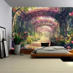 A Garden Plant Path Landscape Hanging Tapestry Mural Art Large Tapestry Mural Decoration Photo Background Carpet Curtain Home Bedroom Living Room Decoration