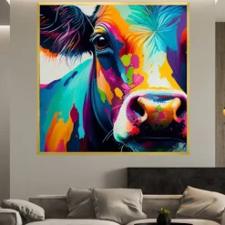Abstract Cow Oil Painting hand painted Colorful Animal texture painting Unique Artwork Vibrant Animal Canvas painting for Wall Art Farmhouse Decor Living Room living room home decor