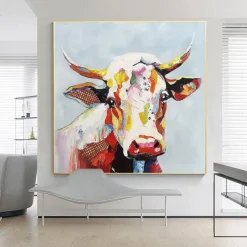 Abstract Cow Oil Painting hand painted Colorful Animal texture painting Unique Artwork Vibrant Animal Canvas painting for Wall Art Farmhouse Decor Living Room living room home decor