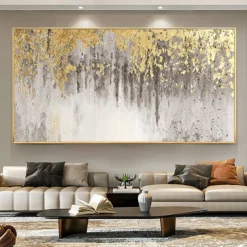 Abstract Gold Foil Oil Painting On Canvas Large hand painted Wall Art Gold foil Painting Minimalist Custom Painting Modern artwork for Living Room Decor