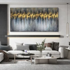 Abstract Gold Foil Oil Painting On Canvas Large hand painted Wall Art Gold foil Painting Minimalist Custom Painting Modern artwork for Living Room Decor