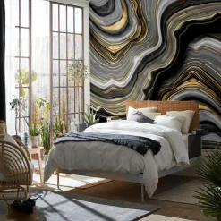 Abstract Marble Gold 3D Wallpaper Wall Mural Roll Peel and Stick Removable PVC/Vinyl Material Self Adhesive/Adhesive Required Wall Decor for Living Room Kitchen Bathroom