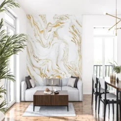 Abstract Marble Wallpaper Mural White Marble Wall Covering Sticker Peel and Stick Removable PVC/Vinyl Material Self Adhesive/Adhesive Required Wall Decor for Living Room, Kitchen, Bathroom