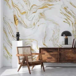 Abstract Marble Wallpaper Mural White Marble Wall Covering Sticker Peel and Stick Removable PVC/Vinyl Material Self Adhesive/Adhesive Required Wall Decor for Living Room, Kitchen, Bathroom