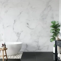 Abstract Marble Wallpaper Mural White Marble Wall Covering Sticker Peel and Stick Removable PVC/Vinyl Material Self Adhesive/Adhesive Required Wall Decor for Living Room, Kitchen, Bathroom