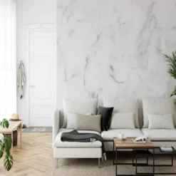 Abstract Marble Wallpaper Mural White Marble Wall Covering Sticker Peel and Stick Removable PVC/Vinyl Material Self Adhesive/Adhesive Required Wall Decor for Living Room, Kitchen, Bathroom