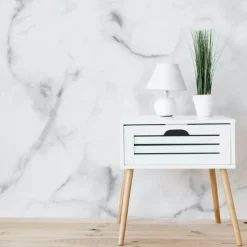 Abstract Marble Wallpaper Mural White Marble Wall Covering Sticker Peel and Stick Removable PVC/Vinyl Material Self Adhesive/Adhesive Required Wall Decor for Living Room, Kitchen, Bathroom