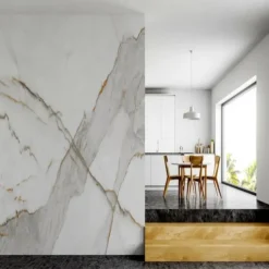 Abstract Marble Wallpaper Mural White Marble Wall Covering Sticker Peel and Stick Removable PVC/Vinyl Material Self Adhesive/Adhesive Required Wall Decor for Living Room, Kitchen, Bathroom
