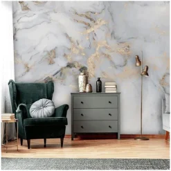 Abstract Marble Wallpaper Mural White Marble Wall Covering Sticker Peel and Stick Removable PVC/Vinyl Material Self Adhesive/Adhesive Required Wall Decor for Living Room, Kitchen, Bathroom