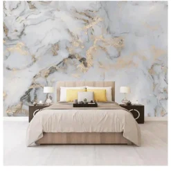 Abstract Marble Wallpaper Mural White Marble Wall Covering Sticker Peel and Stick Removable PVC/Vinyl Material Self Adhesive/Adhesive Required Wall Decor for Living Room, Kitchen, Bathroom