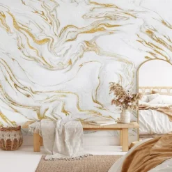 Abstract Marble Wallpaper Mural White Marble Wall Covering Sticker Peel and Stick Removable PVC/Vinyl Material Self Adhesive/Adhesive Required Wall Decor for Living Room, Kitchen, Bathroom