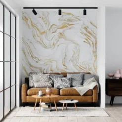 Abstract Marble Wallpaper Mural White Marble Wall Covering Sticker Peel and Stick Removable PVC/Vinyl Material Self Adhesive/Adhesive Required Wall Decor for Living Room, Kitchen, Bathroom